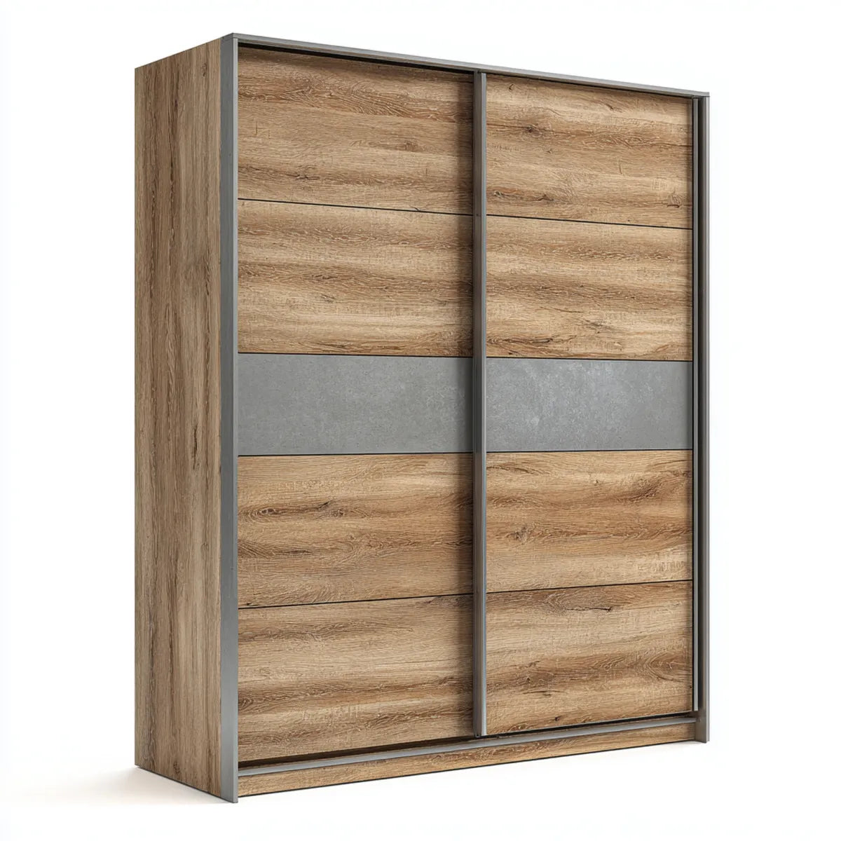 Armoire de chambre à coucher chêne et gris 180 x 60 x 200 cm en panneaux de particules rectangulaire à 2 portes coulissantes