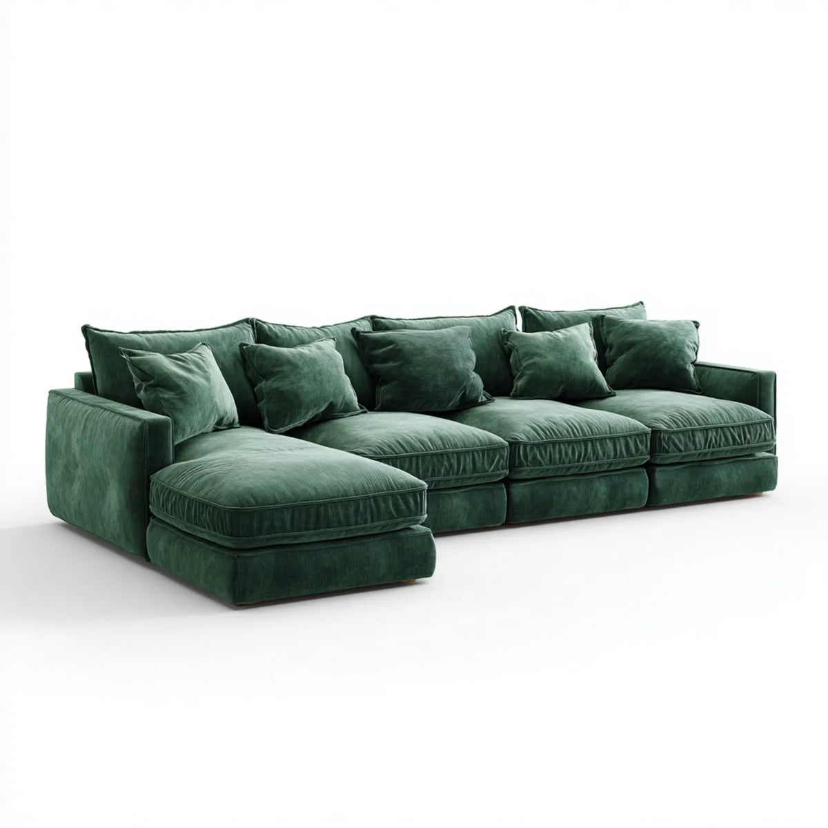 Canapé d'angle gauche 4 places vert foncé en polyester effet velours 300 x 170 x 85 cm