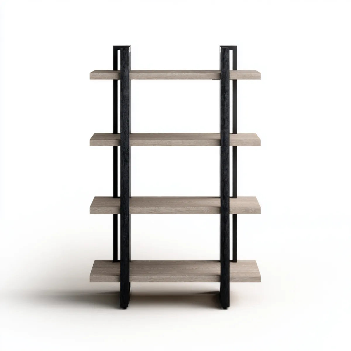Bibliothèque de bureau 4 étagères chêne gris et noir 90 x 35 x 160 cm en panneaux MDF rectangulaire