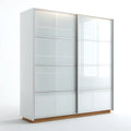 Armoire de chambre à portes coulissantes blanche et chêne 200 x 60 x 220 cm en panneaux MDF et verre