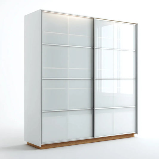 Armoire de chambre à portes coulissantes blanche et chêne 200 x 60 x 220 cm en panneaux MDF et verre