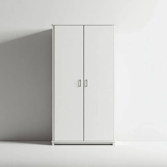 Armoire de chambre blanche rectangulaire à 2 portes 80 x 52 x 180 cm en panneaux de particules mélaminés