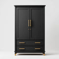 Armoire de chambre 2 portes 2 tiroirs noire 100 x 55 x 200 cm en MDF rectangulaire
