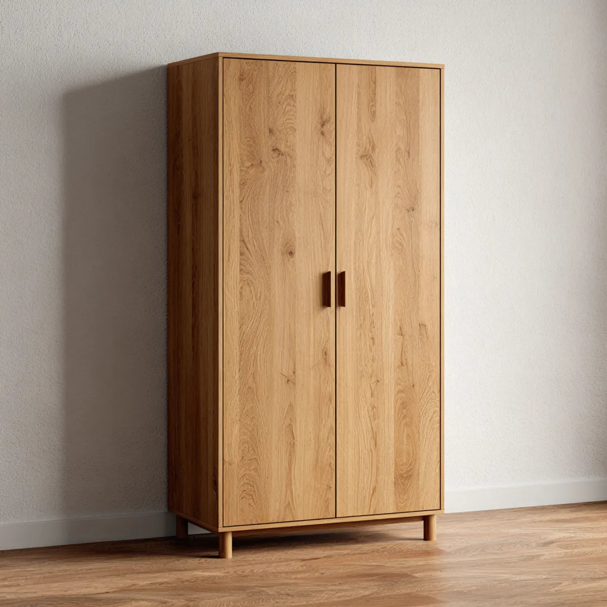 Armoire de chambre 2 portes chêne naturel 100 x 55 x 200 cm en panneaux MDF plaqués chêne