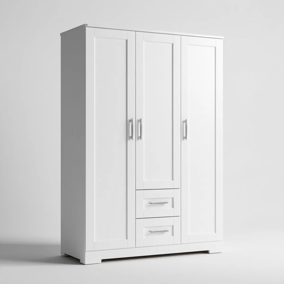 Armoire de chambre blanche à 3 portes et 2 tiroirs en panneaux MDF rectangulaire 120 x 52 x 190 cm