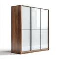 Armoire coulissante 3 portes blanc et noyer 180 x 60 x 220 cm en panneaux de particules mélaminés rectangulaire