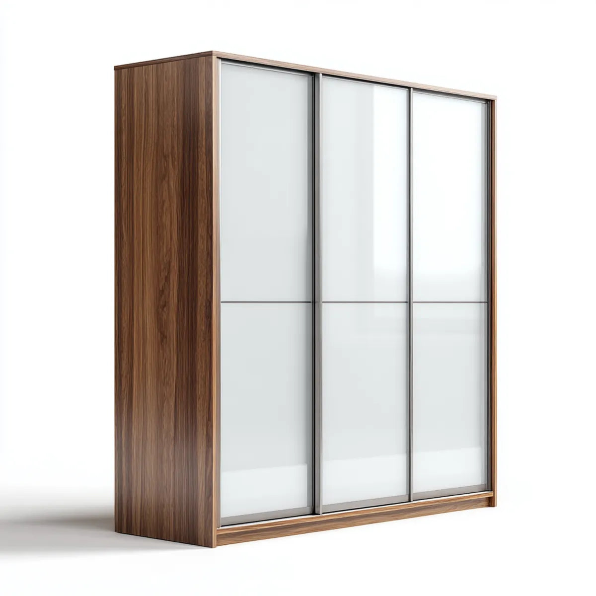 Armoire coulissante 3 portes blanc et noyer 180 x 60 x 220 cm en panneaux de particules mélaminés rectangulaire