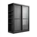 Armoire de chambre à portes coulissantes noire 120 x 50 x 200 cm en panneaux MDF rectangulaire