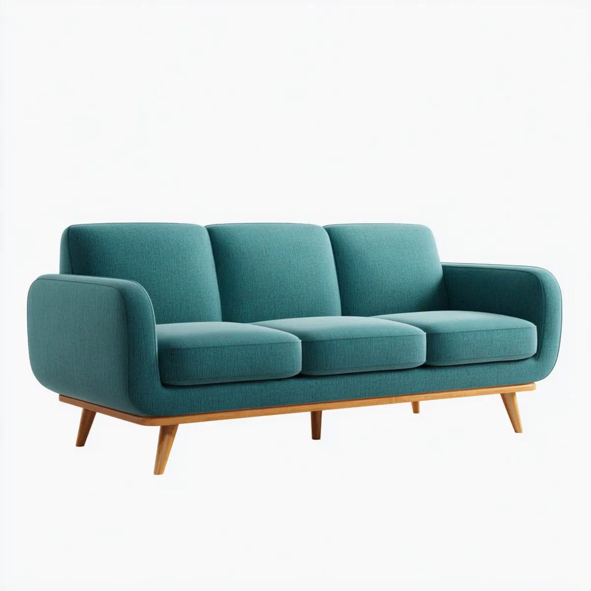 Canapé 3 places vert canard 210 x 85 x 82 cm en polyester avec pieds en bois massif forme droite