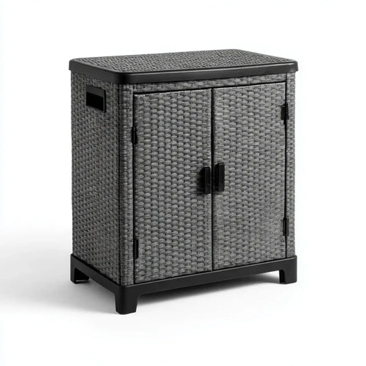 Armoire de rangement extérieure gris anthracite en polypropylène effet rotin rectangulaire 68 x 39 x 90 cm