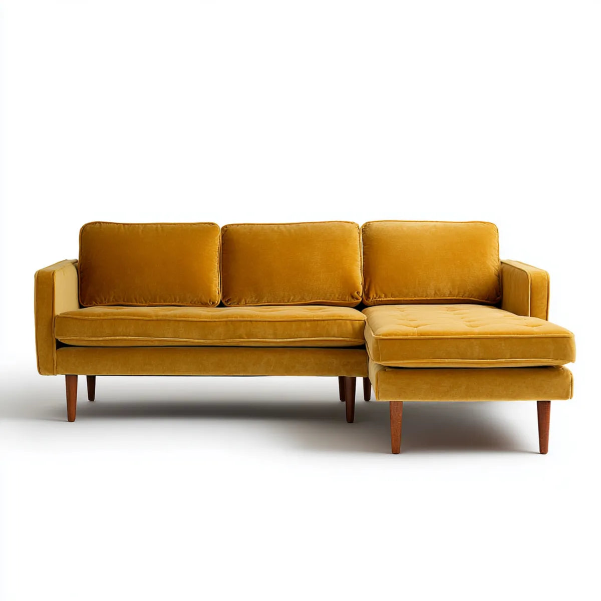 Canapé d'angle 3 places moutarde en velours de polyester en L 220 x 150 x 84 cm
