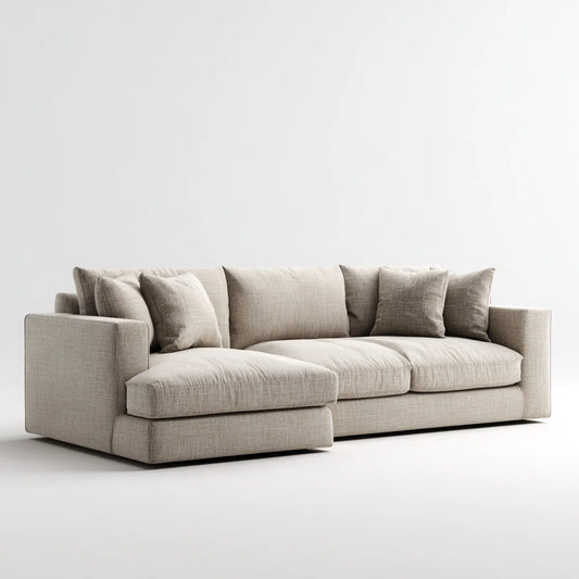 Canapé droit 3 places beige 250 x 105 x 85 cm en polyester avec coussins