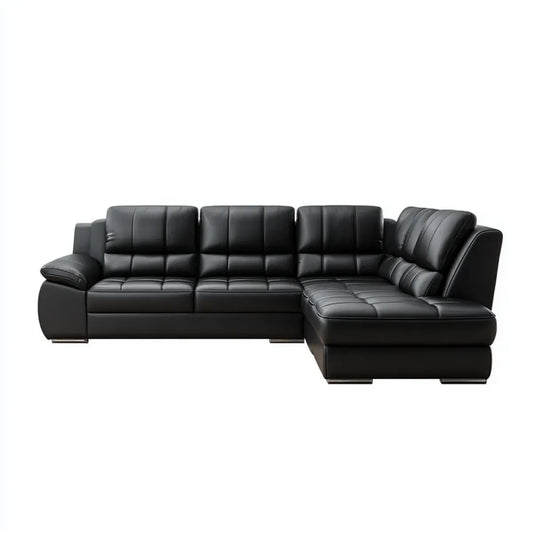 Canapé d'angle droit 4 places noir en cuir synthétique PU 280 x 165 x 90 cm