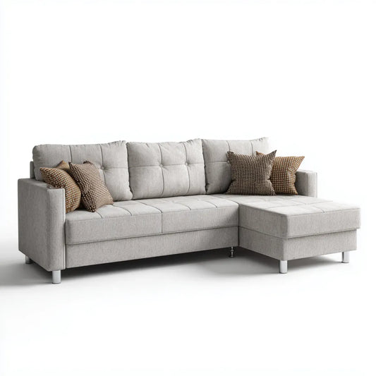 Canapé d'angle réversible 3 places gris clair 230 x 145 x 85 cm en polyester forme L