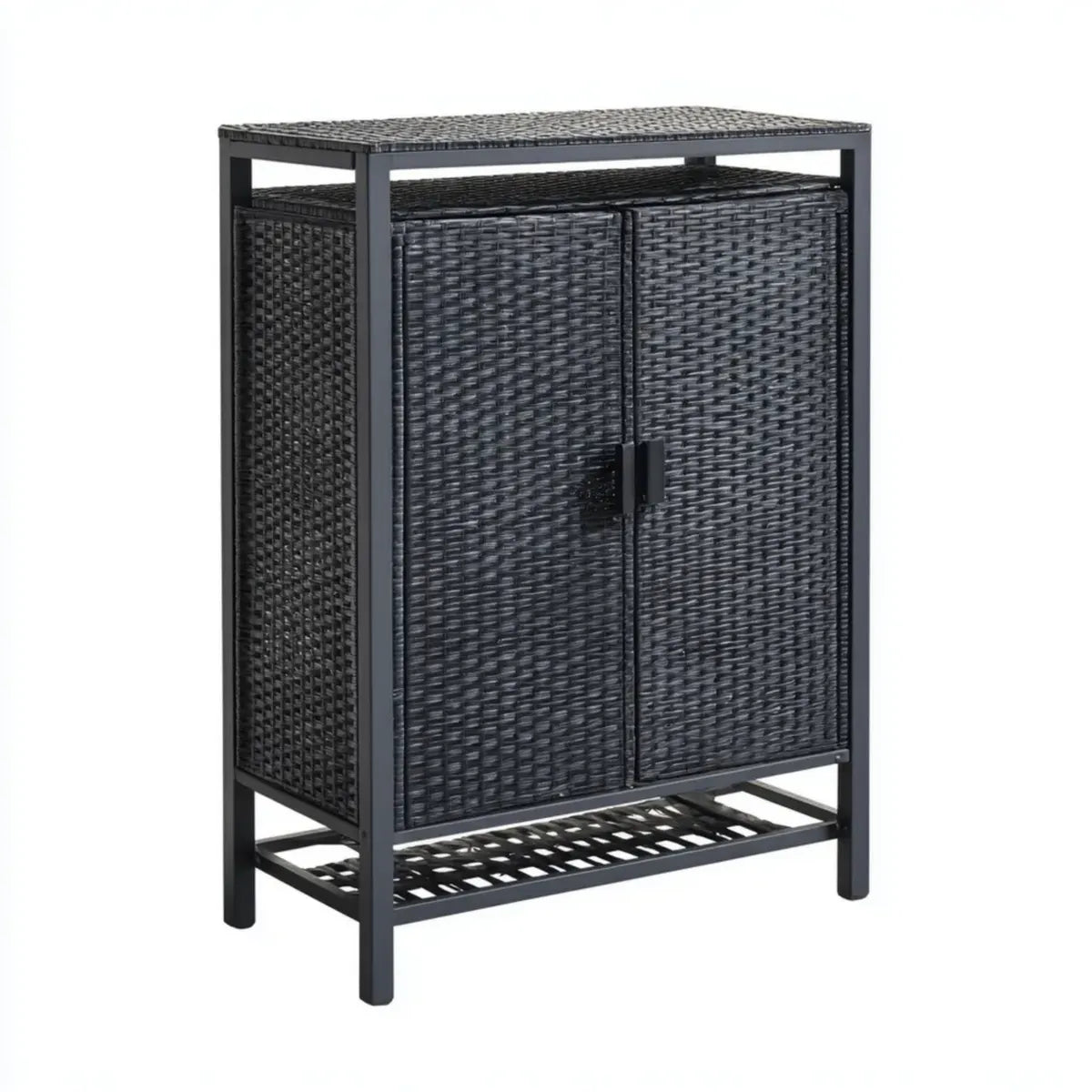 Armoire de rangement extérieure noire en rotin synthétique PE et acier 60 x 30 x 75 cm rectangulaire