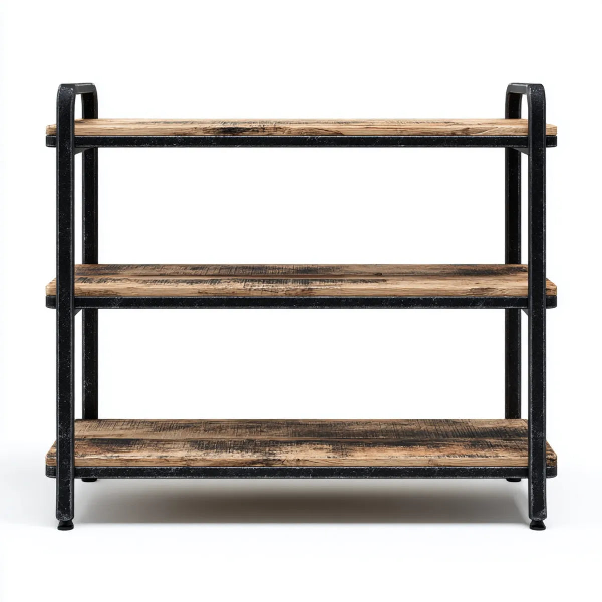 Bibliothèque industrielle 3 étagères marron et noir en bois massif recyclé et acier 80 x 30 x 80 cm rectangulaire