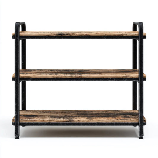 Bibliothèque industrielle 3 étagères marron et noir en bois massif recyclé et acier 80 x 30 x 80 cm rectangulaire