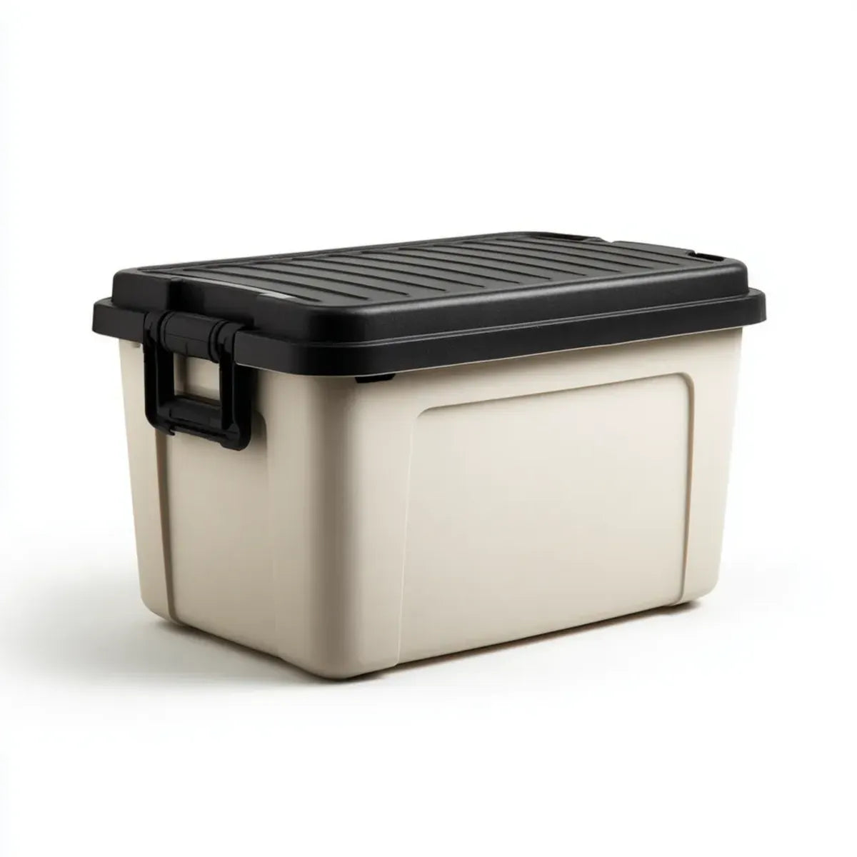 Boîte de rangement rectangulaire blanc cassé et noir en polypropylène 49 x 35 x 29 cm 35 L avec couvercle à clips